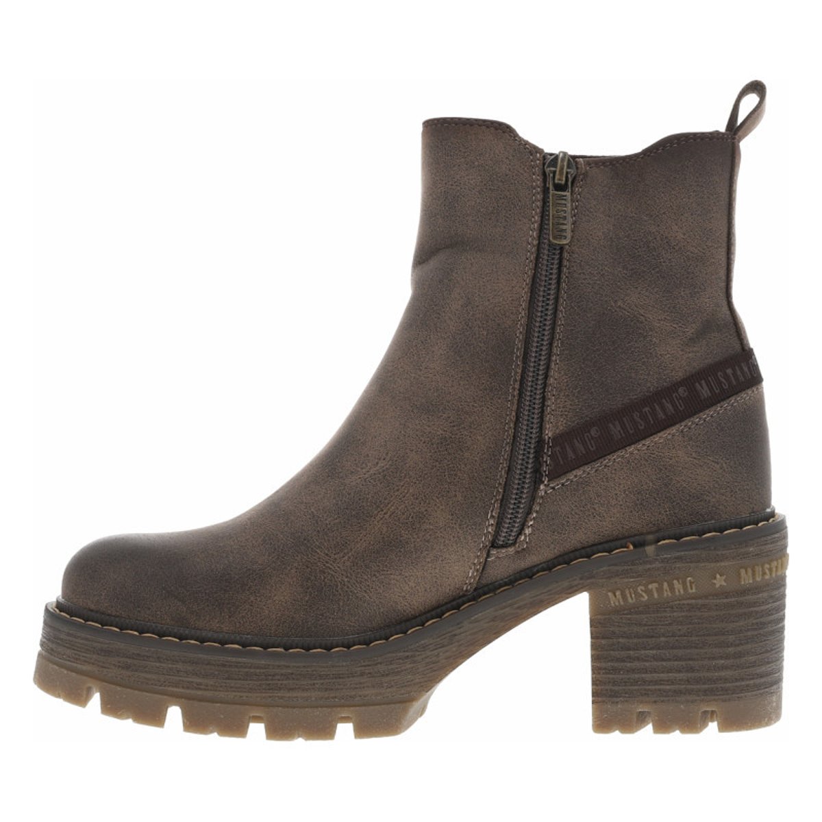 Boots cognac à talon décroché moyen avec un zip et un soufflet élastiqué taupe, MUSTANG