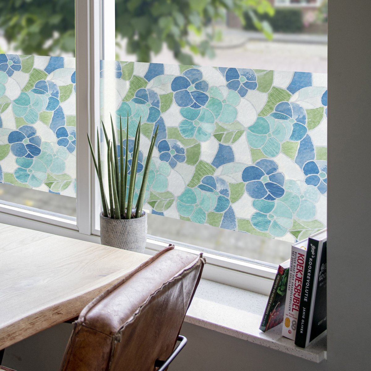 Adhésif décoratif pour vitres Fleurs Madère bleu, ART FOR THE HOME