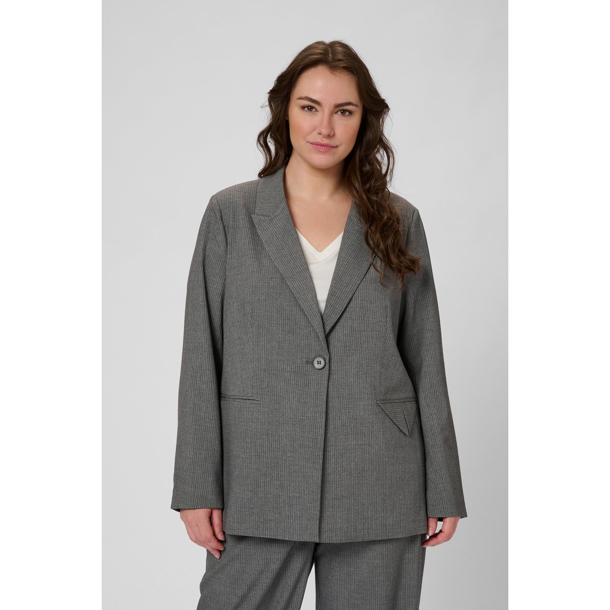 Blazer gris blanc grey melange/chalk stripe, KAFFE CURVE