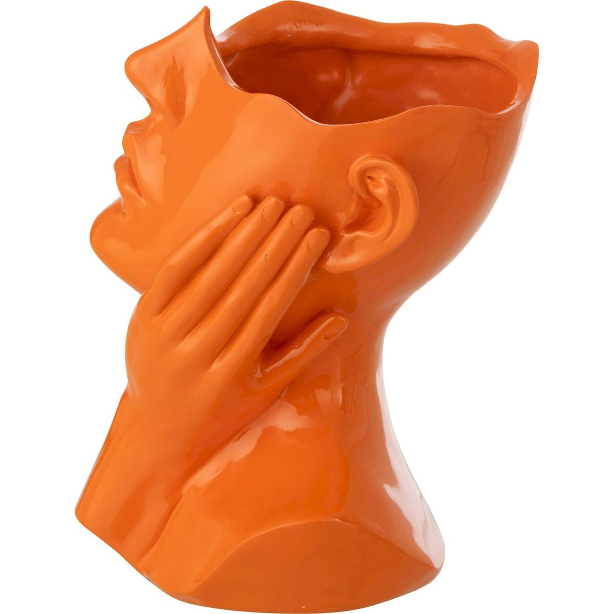 Cache-pot visage femme en résine orange foncé, RECOLLECTION