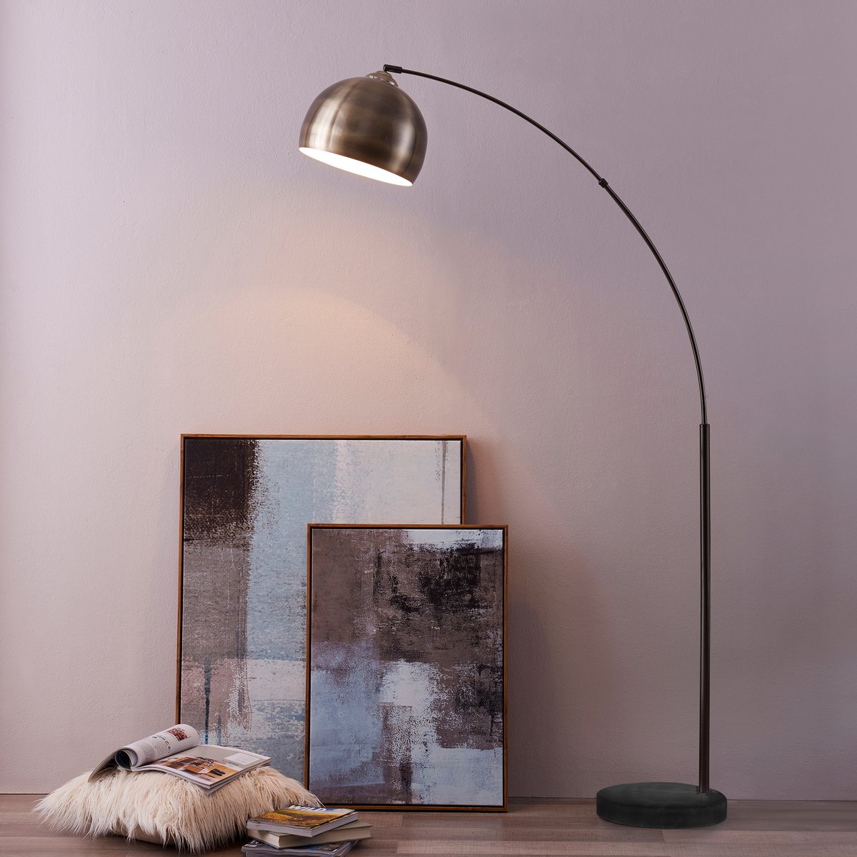 Lampadaire Intérieur Arc Métal avec base marbre, ARQUER bronze, TEAMSON HOME