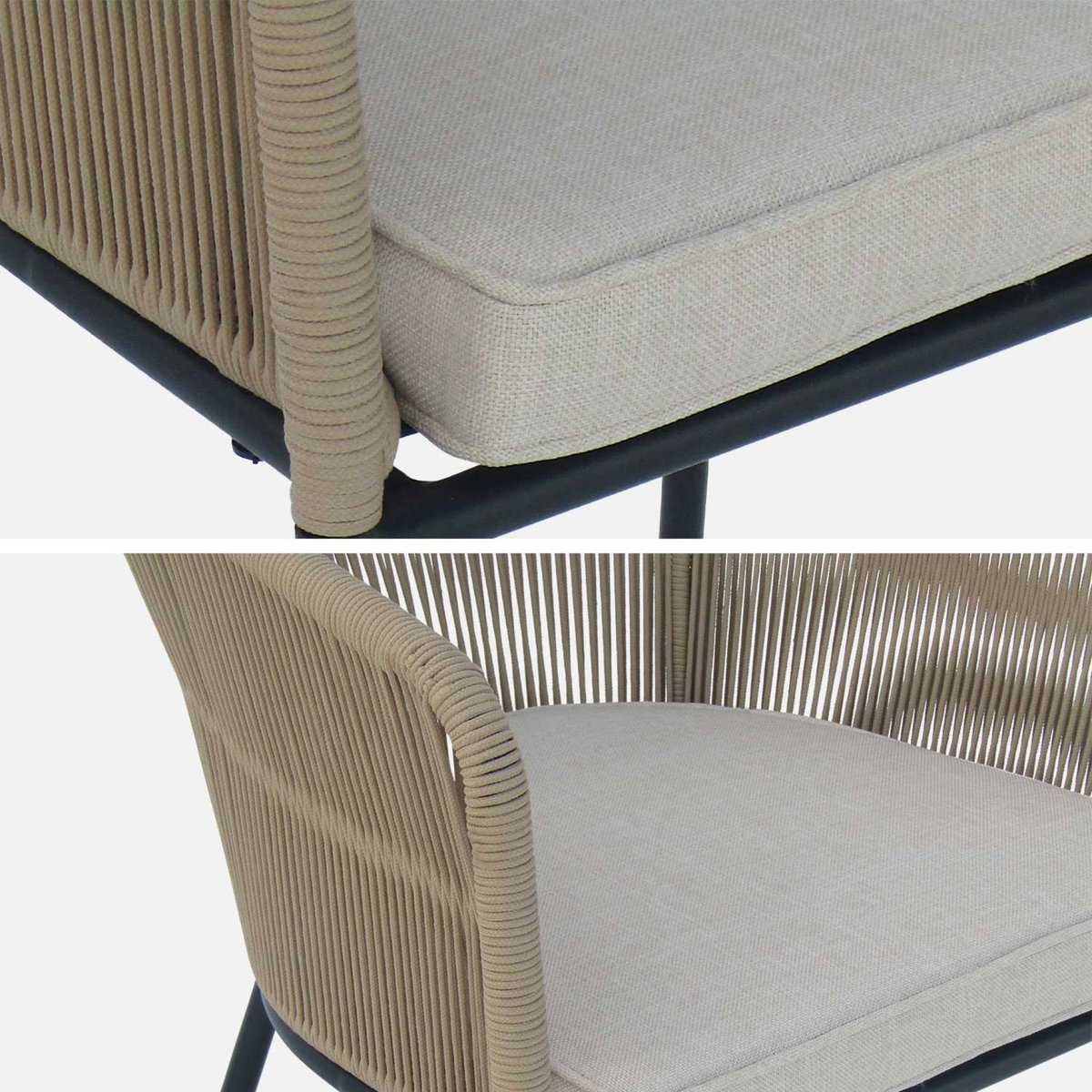 Fauteuil de jardin acier galvanisé et cordes (lot de 4) SANTOS beige / beige, SWEEEK