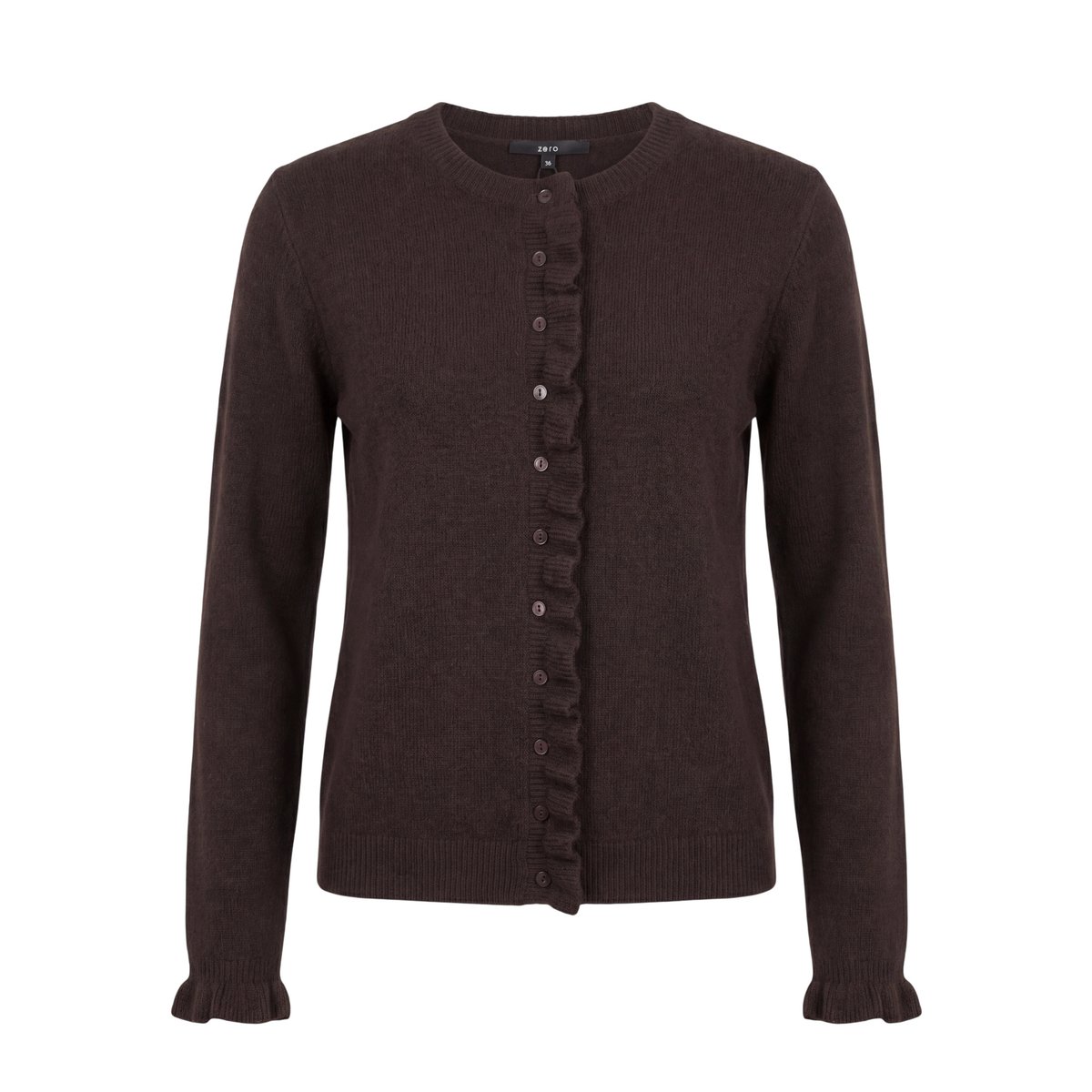 Cardigan en maille à ruches dark brown melange, ZERO