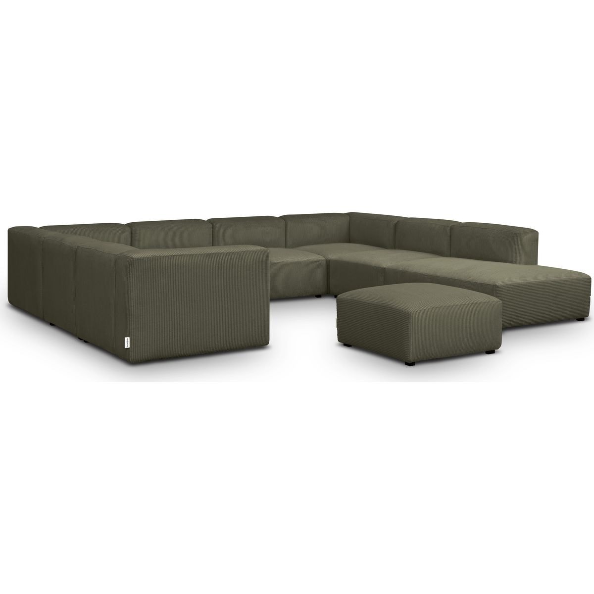 Canapé modulable panoramique 12 places ouvert à droite en velours côtelé + pouf - MODULO vert kaki, HOMIFAB