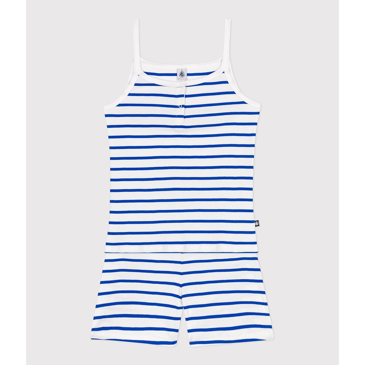 Pyjashort en coton à bretelles rayé bleu/blanc, PETIT BATEAU