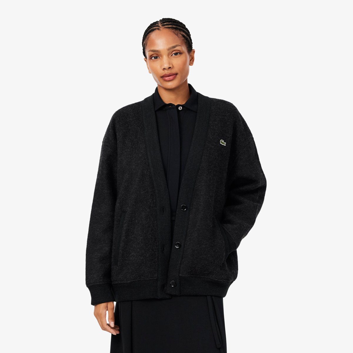 Cardigan maille bouillie oversize gris-el6, LACOSTE