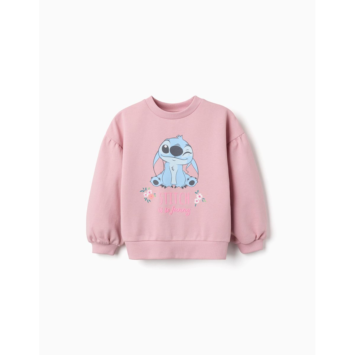 Sweat en coton avec imprimé Stitch et épaules tombantes rose clair, ZIPPY