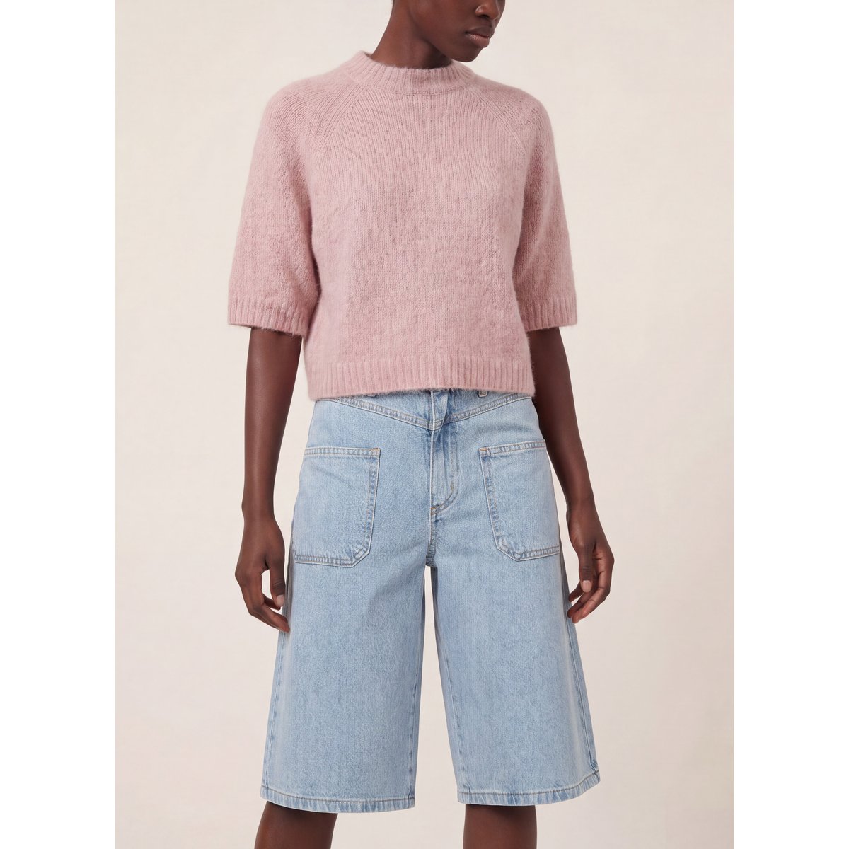 Shorts en jean bleu denim floral light blue washed denim, KAFFE
