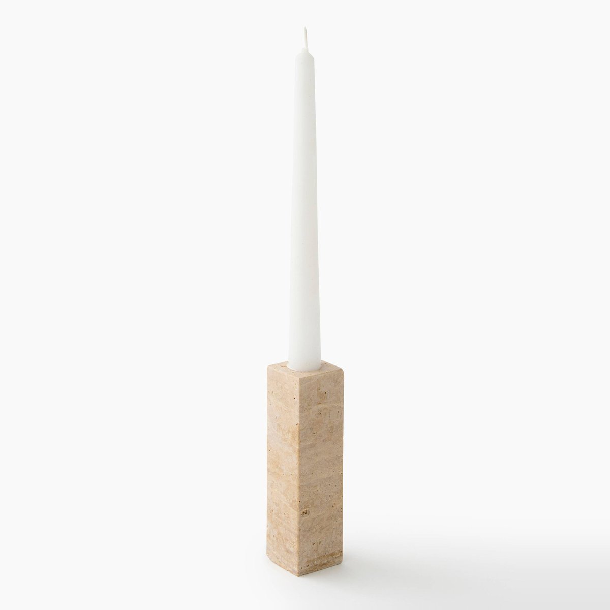 Bougeoir carré, 4x4x11.5cm, en travertin naturel, MONOPRIX