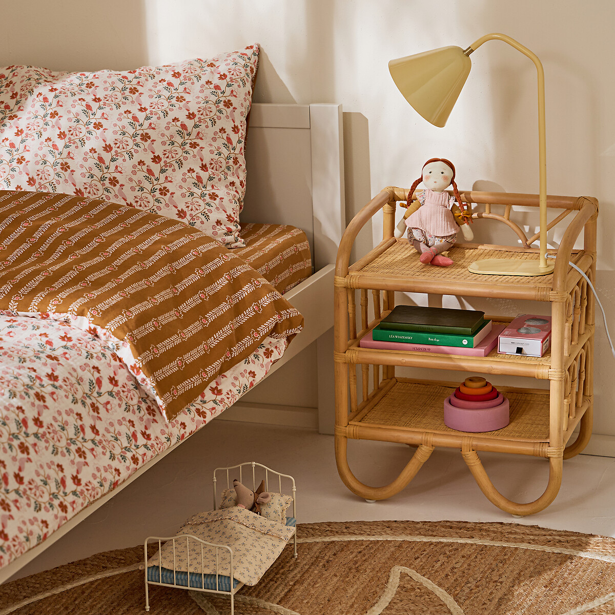 Drap-housse enfant en coton lavé, Nitti ecru/caramel, LA REDOUTE INTERIEURS