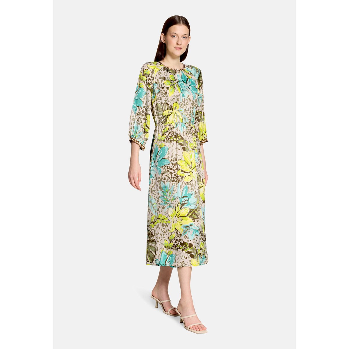 Robe d'été à encolure ronde beige/yellow, BETTY BARCLAY