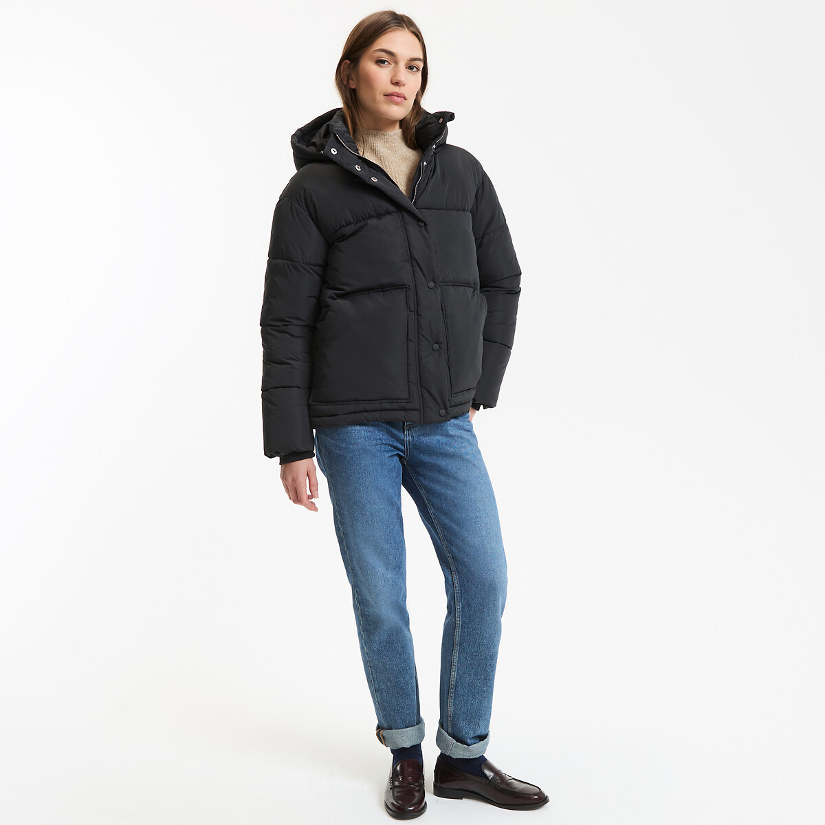 Doudoune courte à capuche noir, LA REDOUTE COLLECTIONS