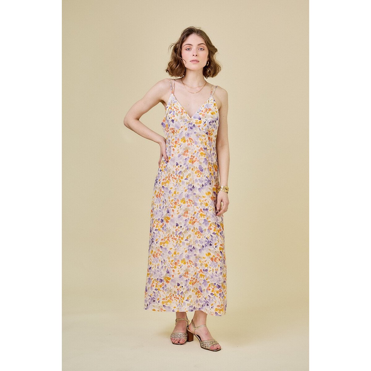 Printed Lace Midi-Length Dress purple print, SEE U SOON