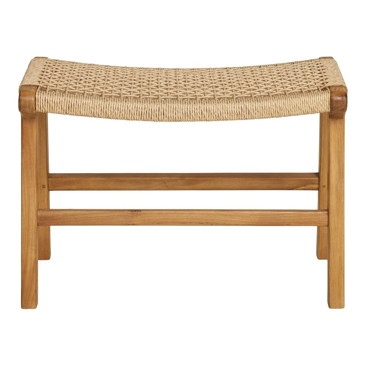 Tabouret repose-pieds en teck et fibre naturelle tressée MENDOZA bois naturel, PIER IMPORT