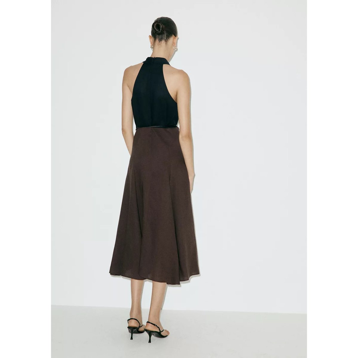 Robe midi évasée bicolore noir, MANGO