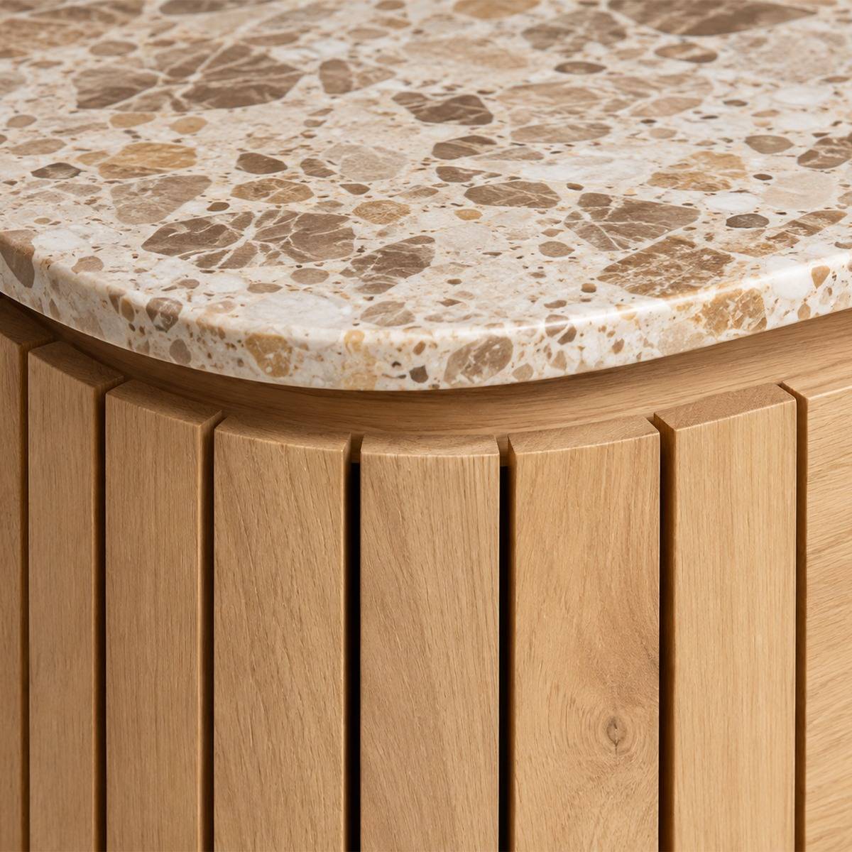 Commode 6 tiroirs en marbre et bois de manguier CYRENE bois clair, MADE IN MEUBLES