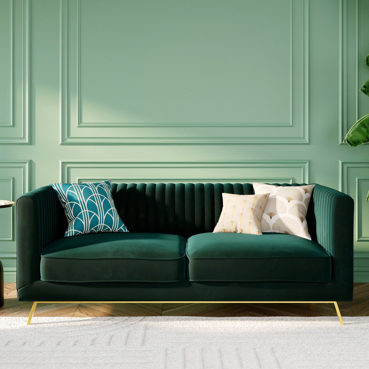 Ensemble canapé et fauteuil en velours 4 places - GATSBY vert, MAISON PAVANE