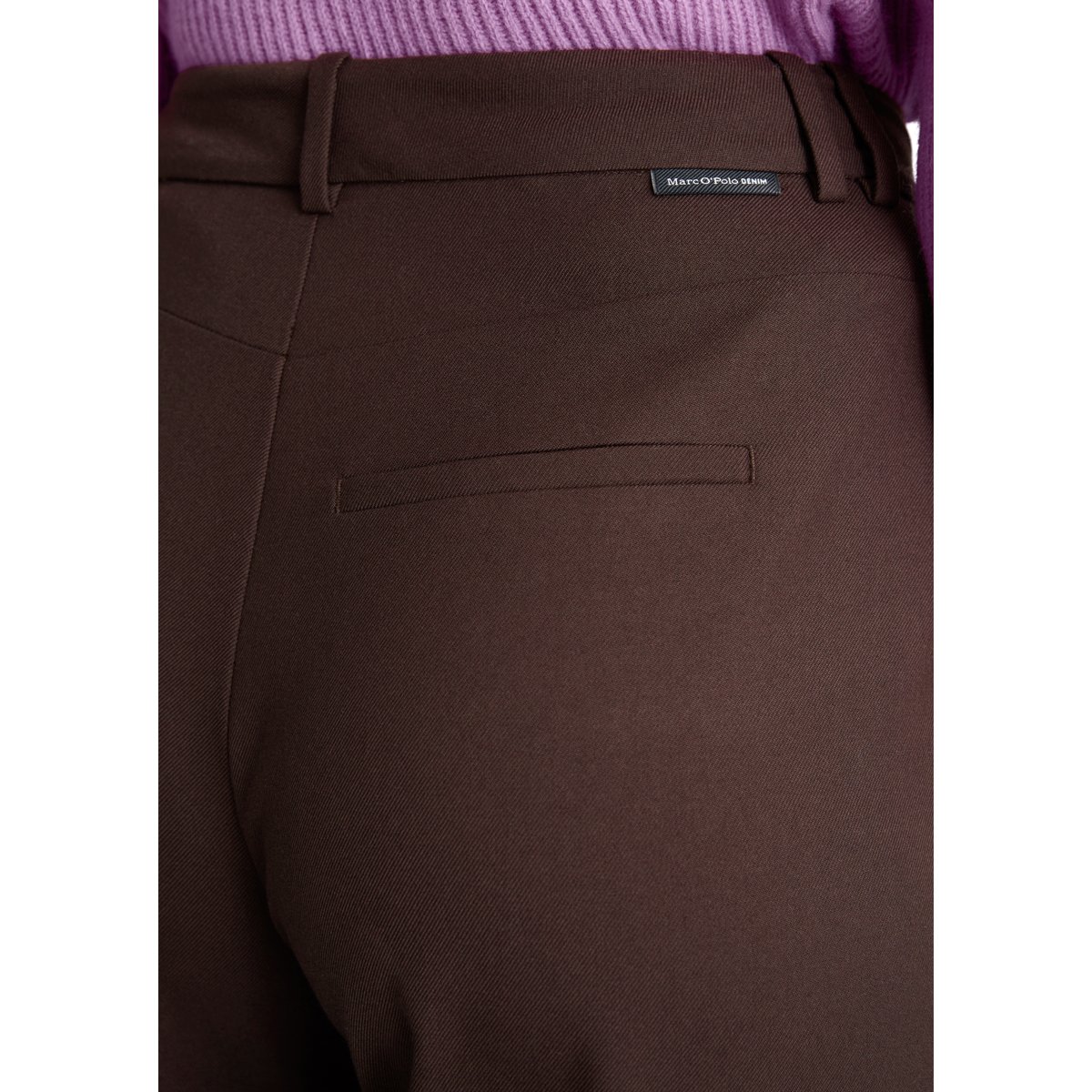 Pantalon en sergé large en mélange polyester-viscose marron, MARC O’POLO DENIM