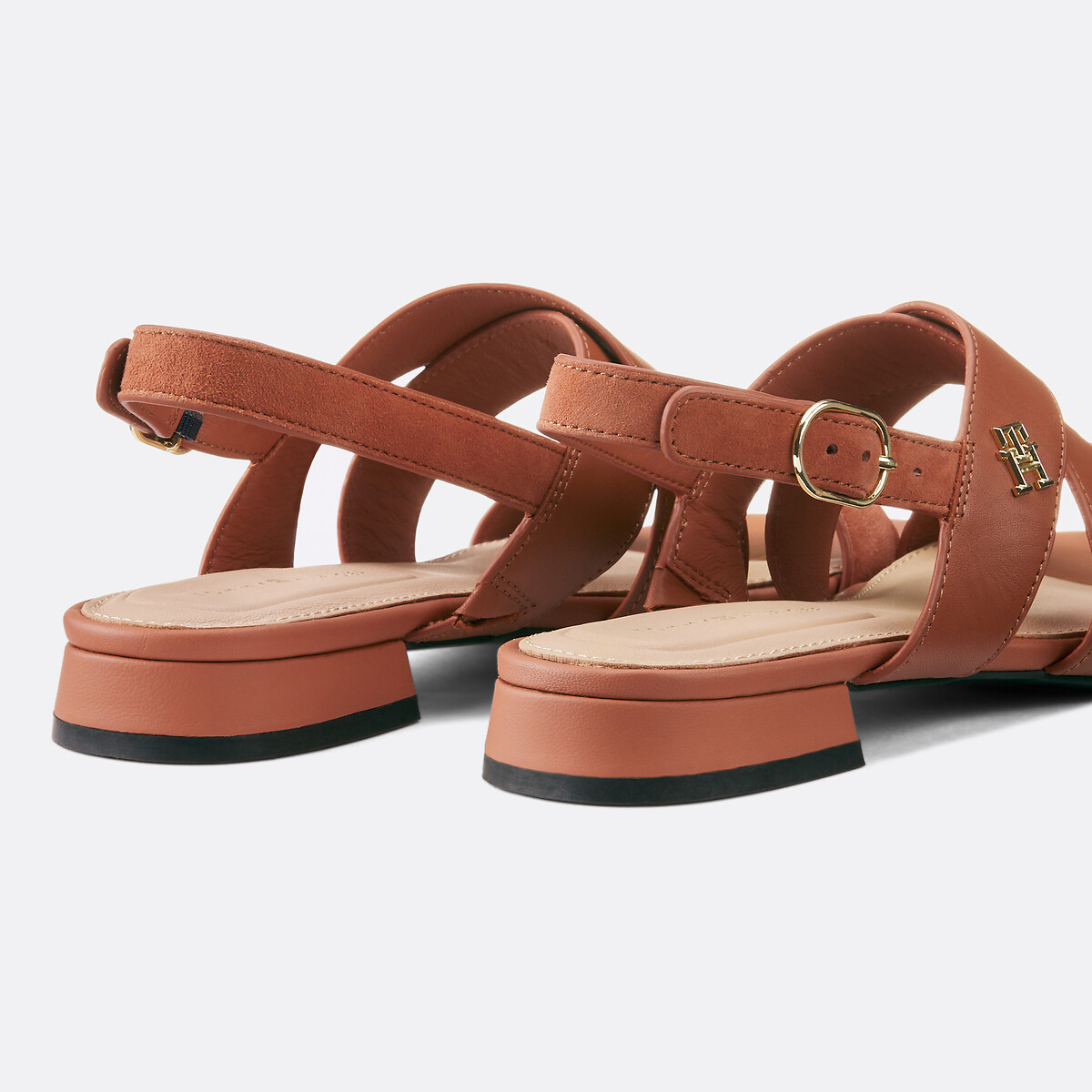 Leren sandalen met lage hak cognac , TOMMY HILFIGER