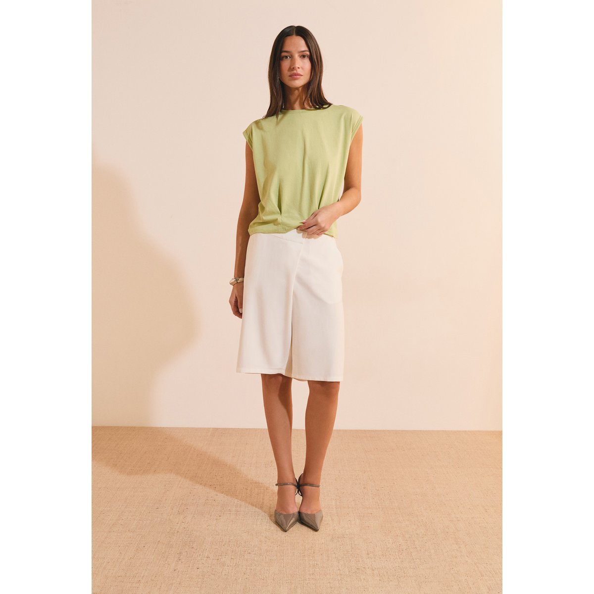 T-shirt col rond avec coton ALEXANDRE TS anis absinthe, ETAM