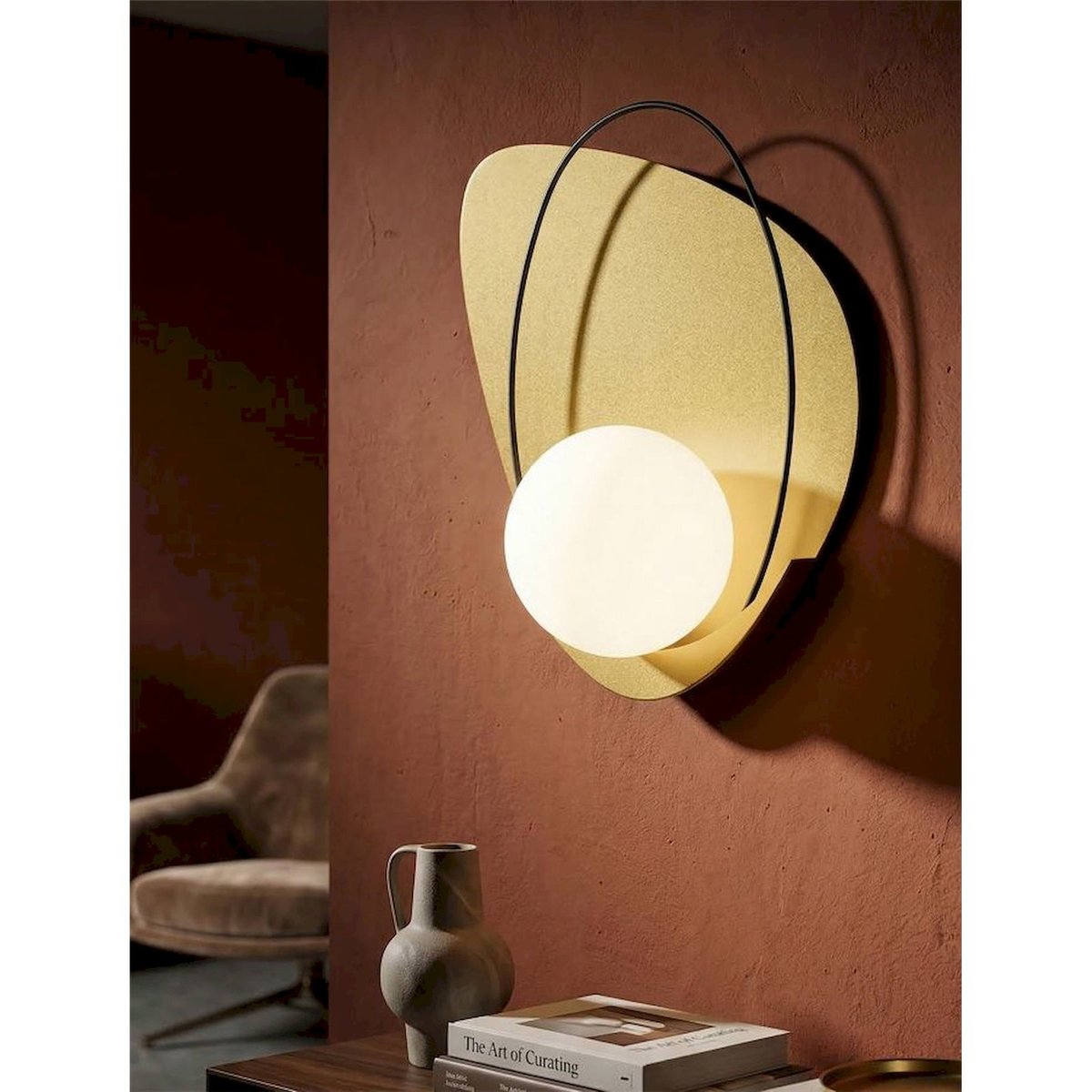 Applique murale globe en verre socle en fer GLAM doré noir et blanc, RECOLLECTION
