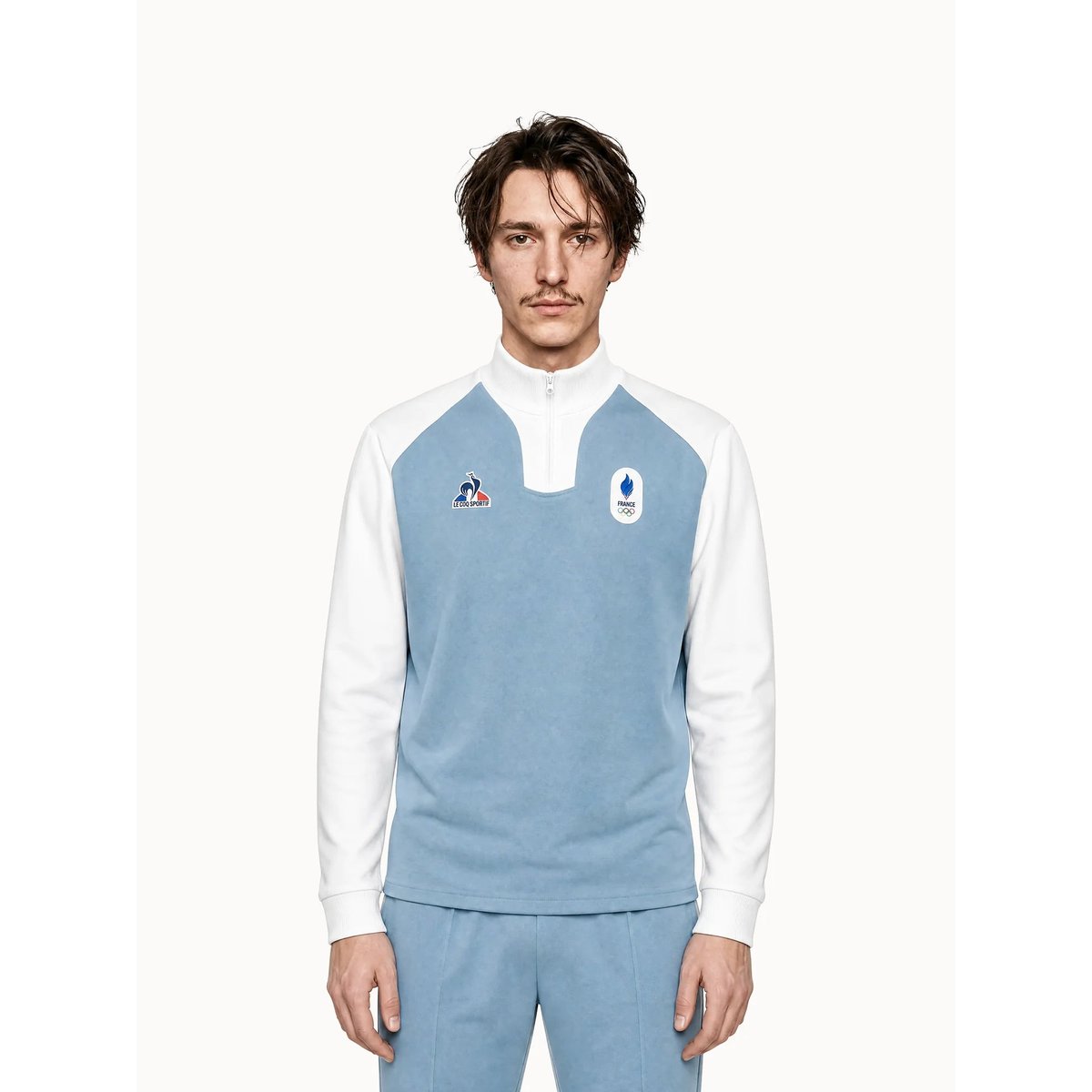 Polo col zippé Équipe de France Olympique 2026 Jeux Olympiques EQUIPE DE FRANCE ashley blue/marshmallow, LE COQ SPORTIF