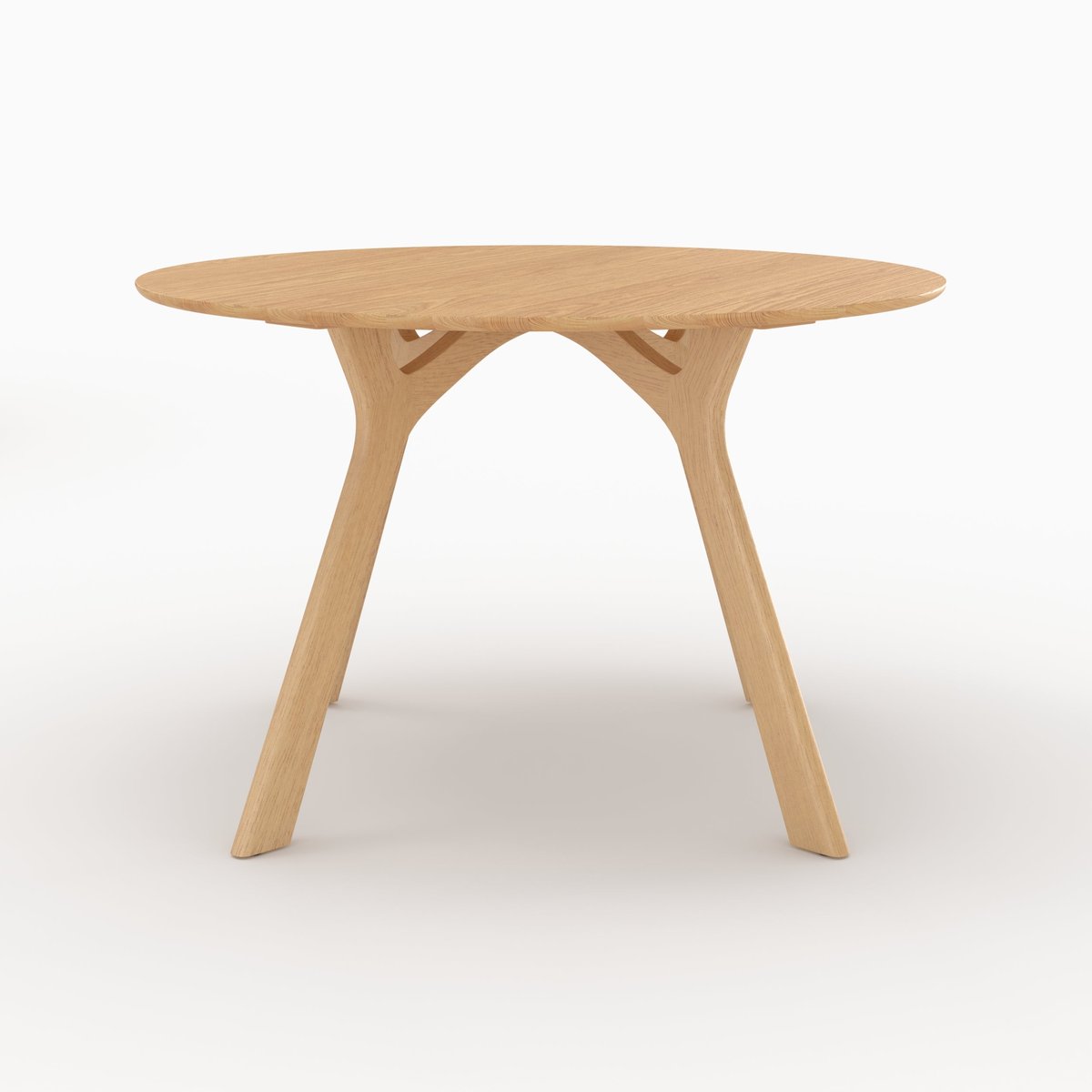Table ronde 4 personnes en bois d'hévéa massif et placage en chêne D120 cm - IZZI marron clair, MAISON PAVANE