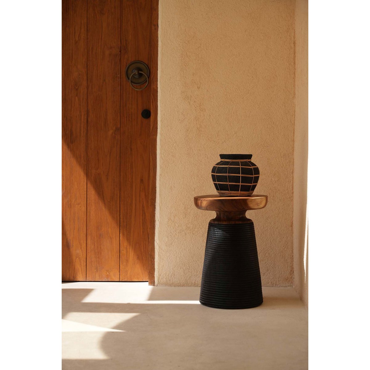 Vase en terre cuite et rotin BELLY noir beige, BAZAR BIZAR