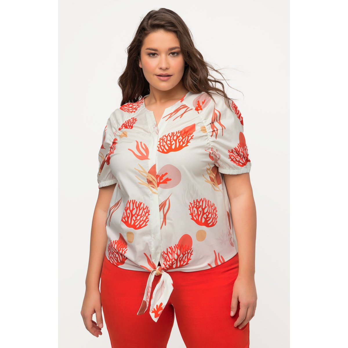 Chemisier motif corail en coton bio à col pop corn, ULLA POPKEN