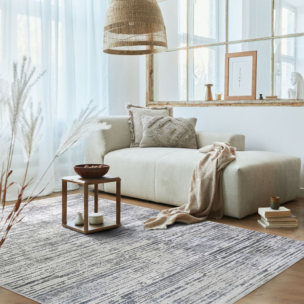 Tapis extra-doux motif lignes VESTALE LINES beige, THE DECO FACTORY