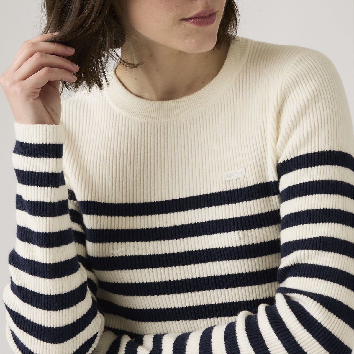 Pull-over col rond maille côtelée bleu - adrienne stripe egret, LEVI'S