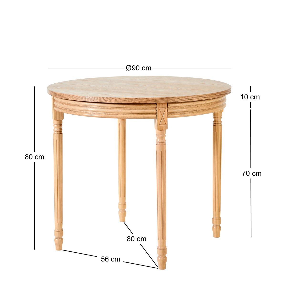 Table à manger 4 personnes en bois, ronde, KAJANI bois naturel, NORDLYS