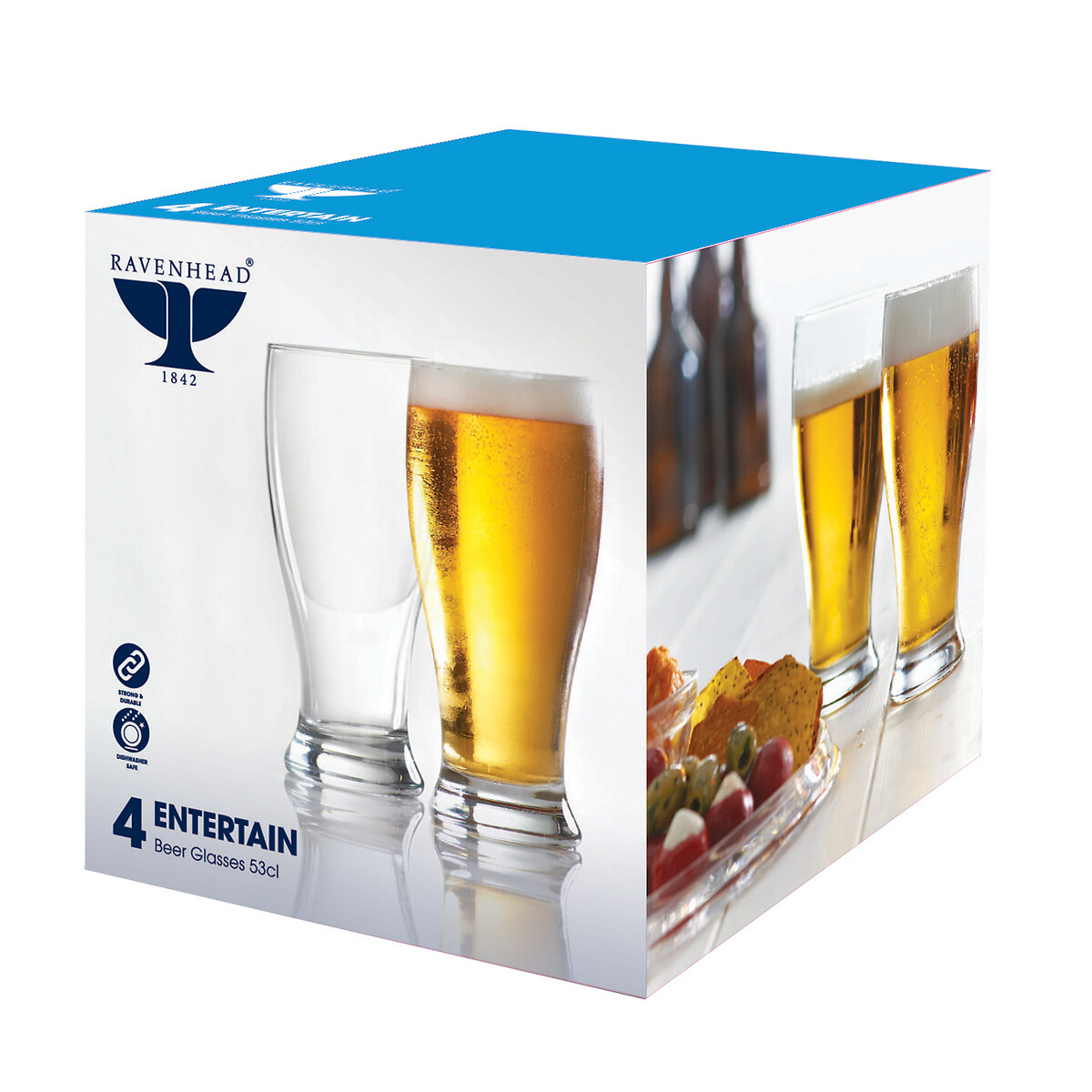 Set of 4 Entertain Beer Glasses transparent, RAVENHEAD