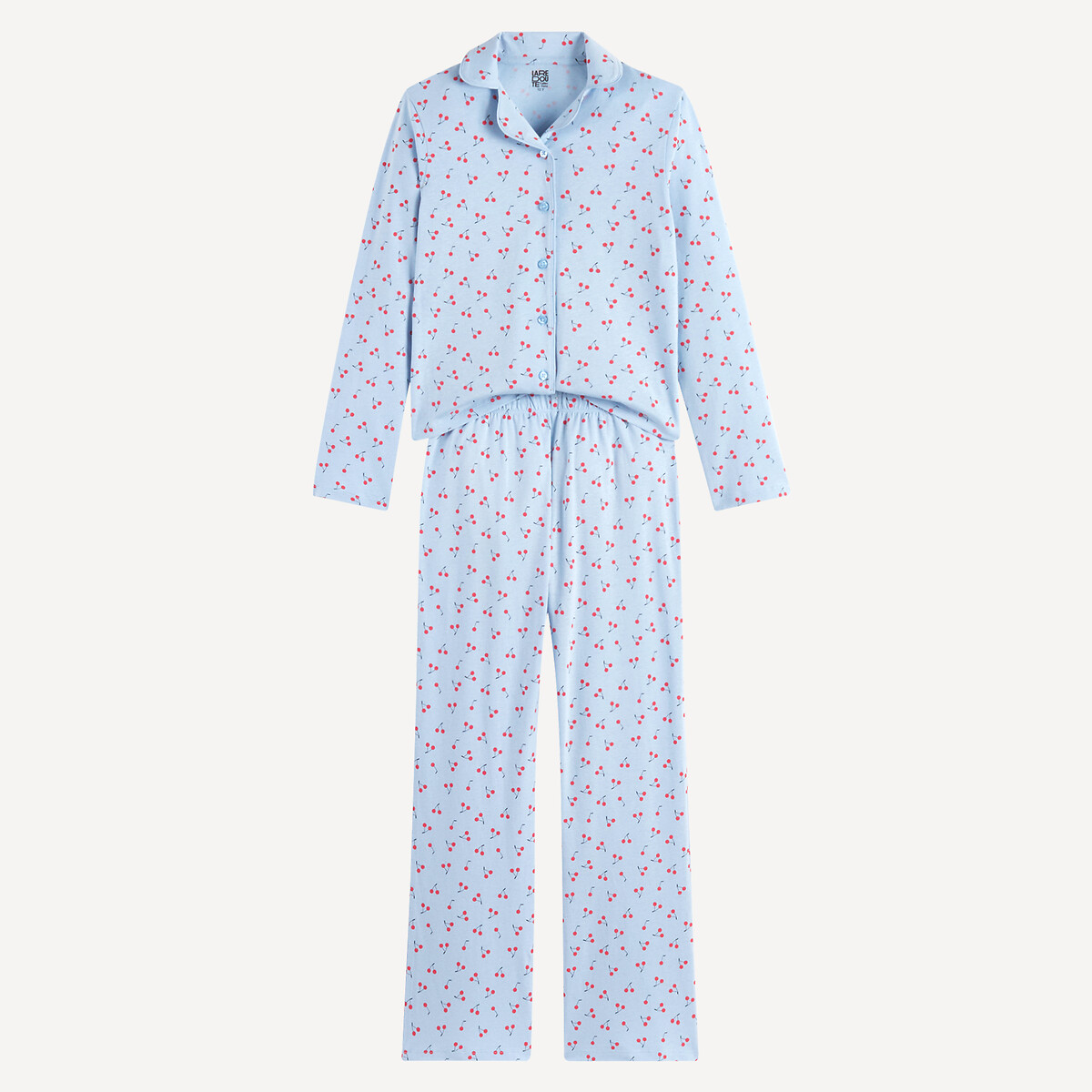 Pyjama imprimé cerises, en jersey de coton bleu, LA REDOUTE COLLECTIONS