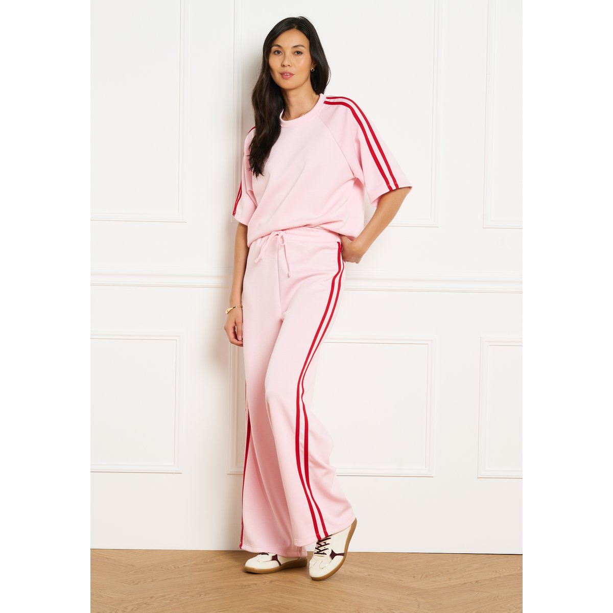 Pantalon sportswear à bandes rose nude, LOLALIZA