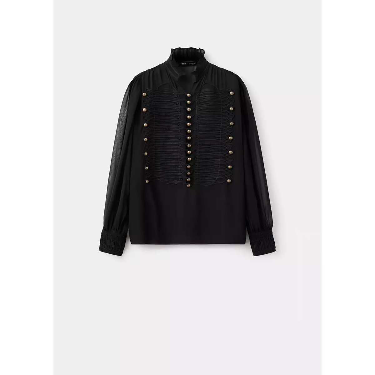 Blouse en gaze à brandebourgs noir, MANGO