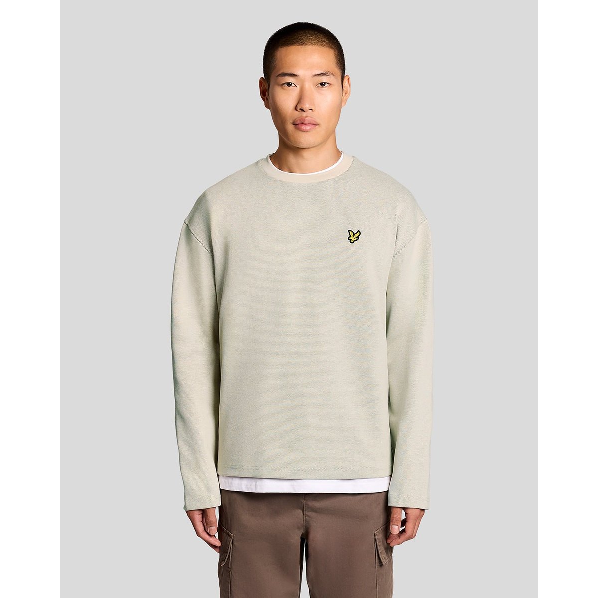 Sweat-shirt col rond jacquard en relief blanc mastic, LYLE & SCOTT