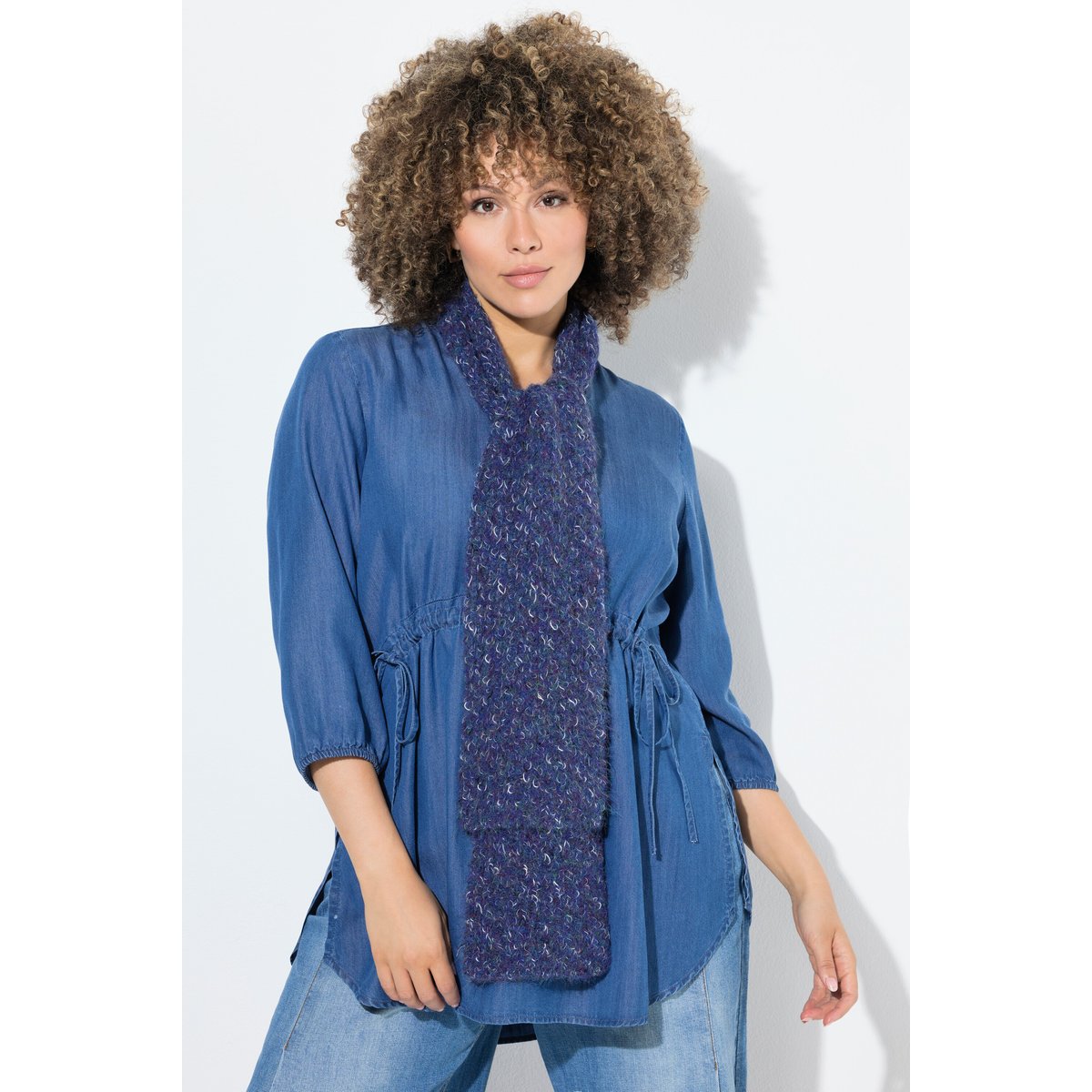 Fine écharpe en tricot côtelé, aspect chiné bleu encre, ULLA POPKEN