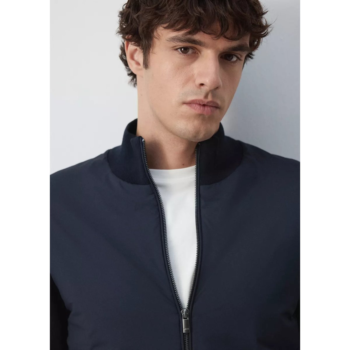 Veste bomber en coton mélangé bleu marine, MANGO MAN