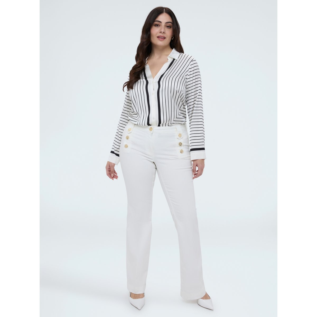 Chemise à rayures avec col en V blanc, FIORELLA RUBINO