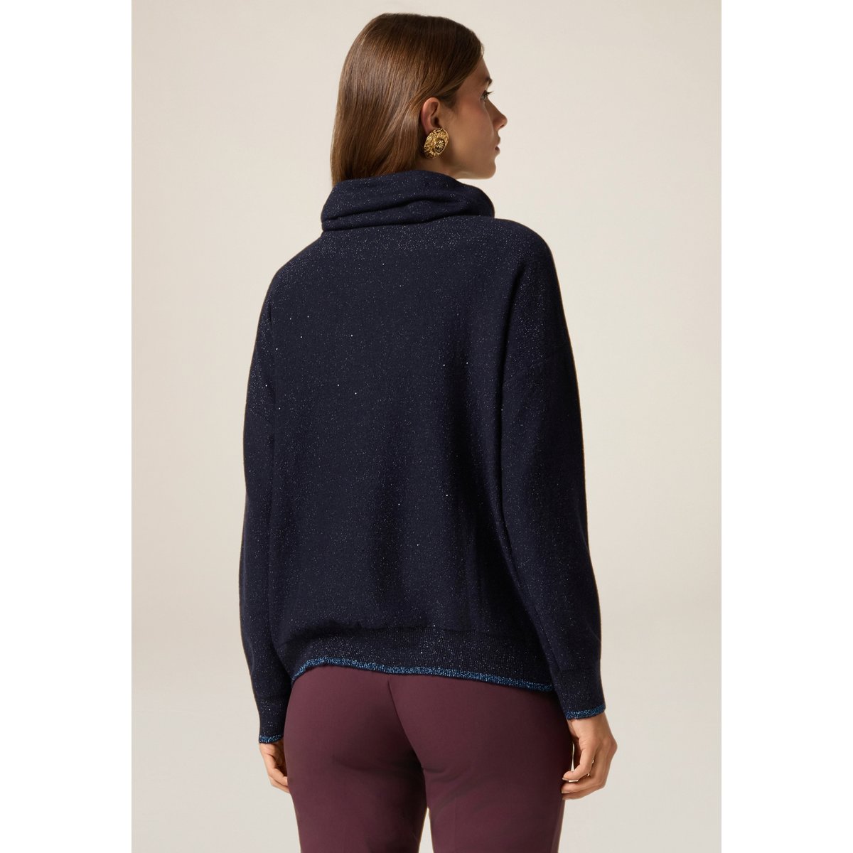 Pull à col roulé avec paillettes bleu, OLTRE