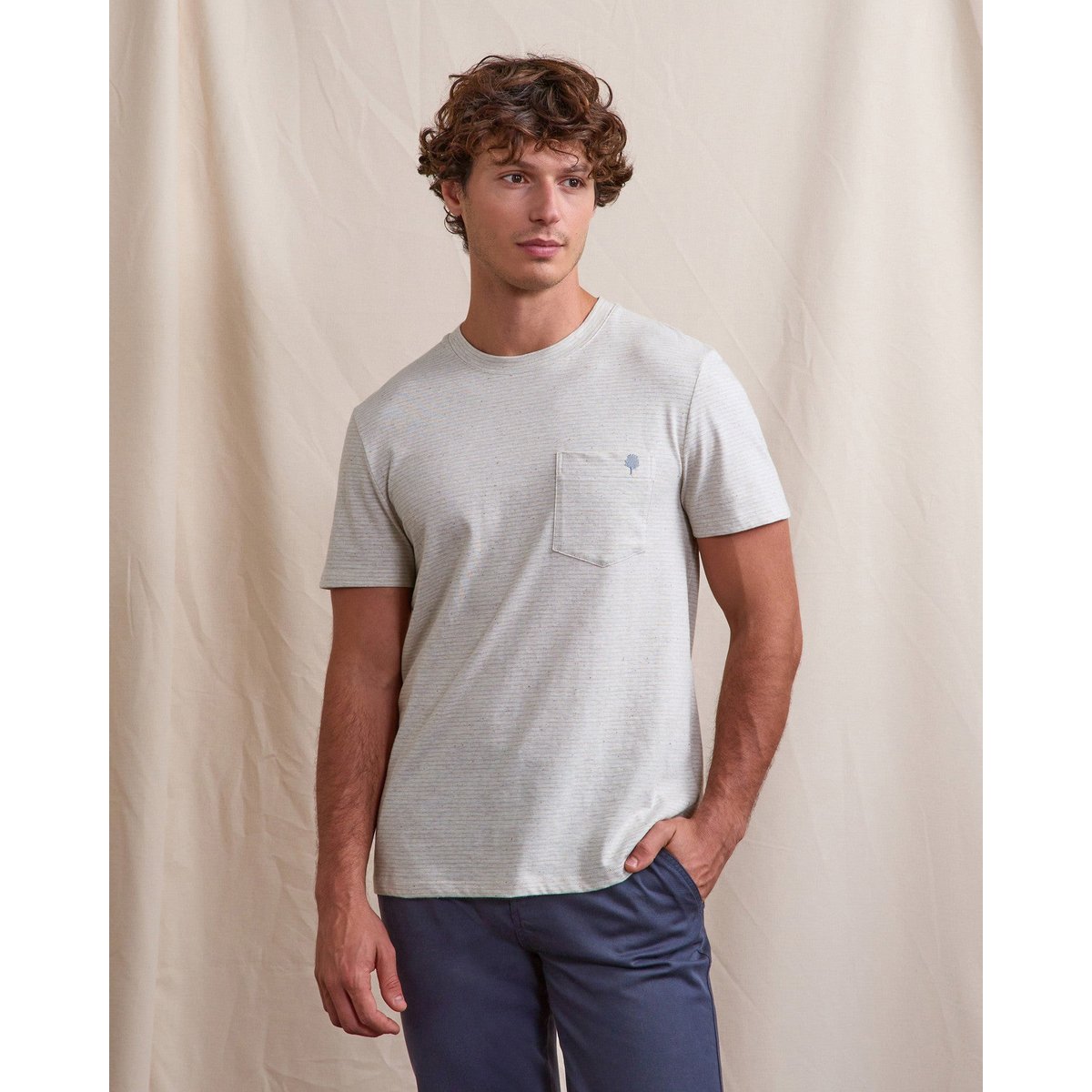T-shirt OLONNE écru et bleu clair, FAGUO