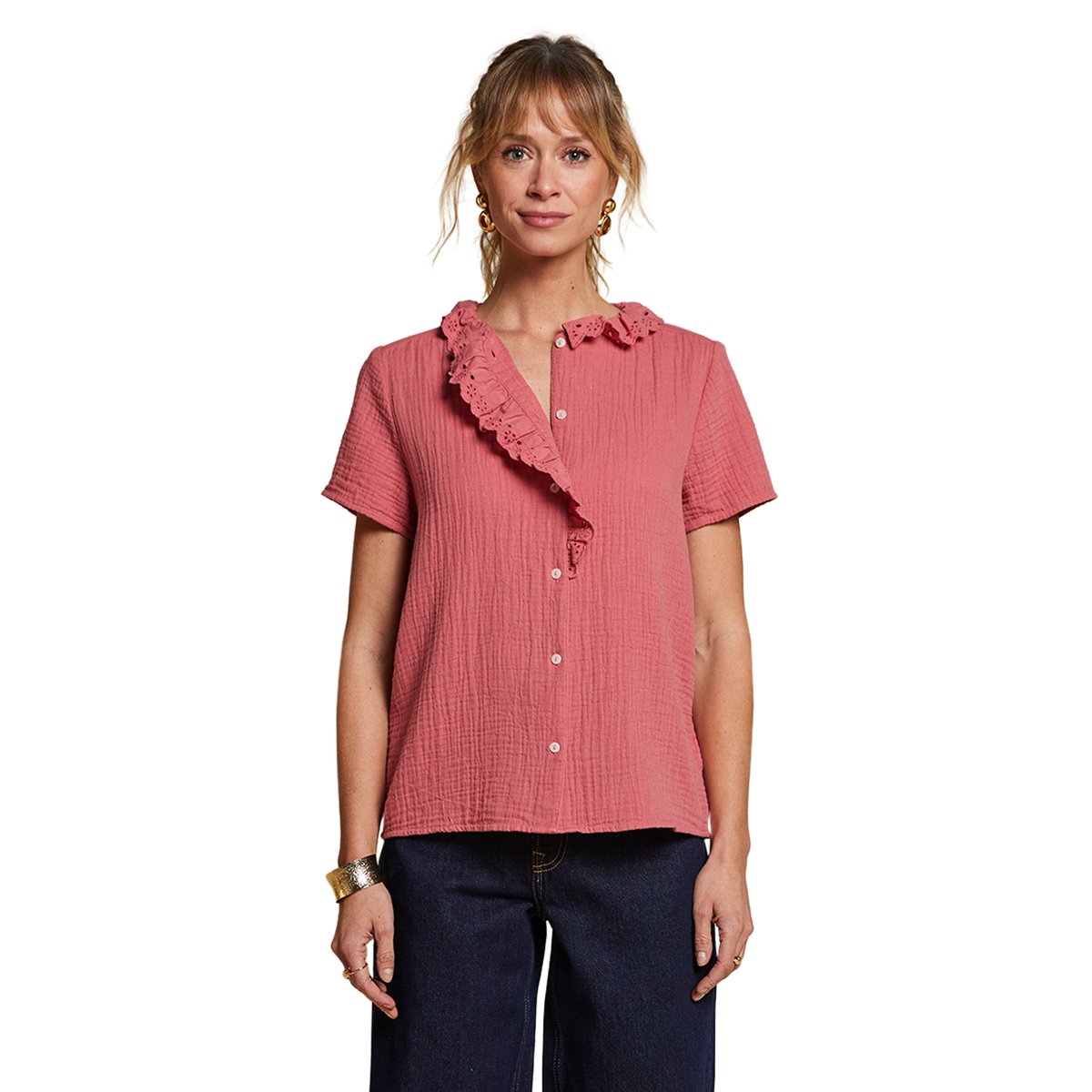 Blouse volant gaze Capsule mère- vieux rose, ENVIE DE FRAISE