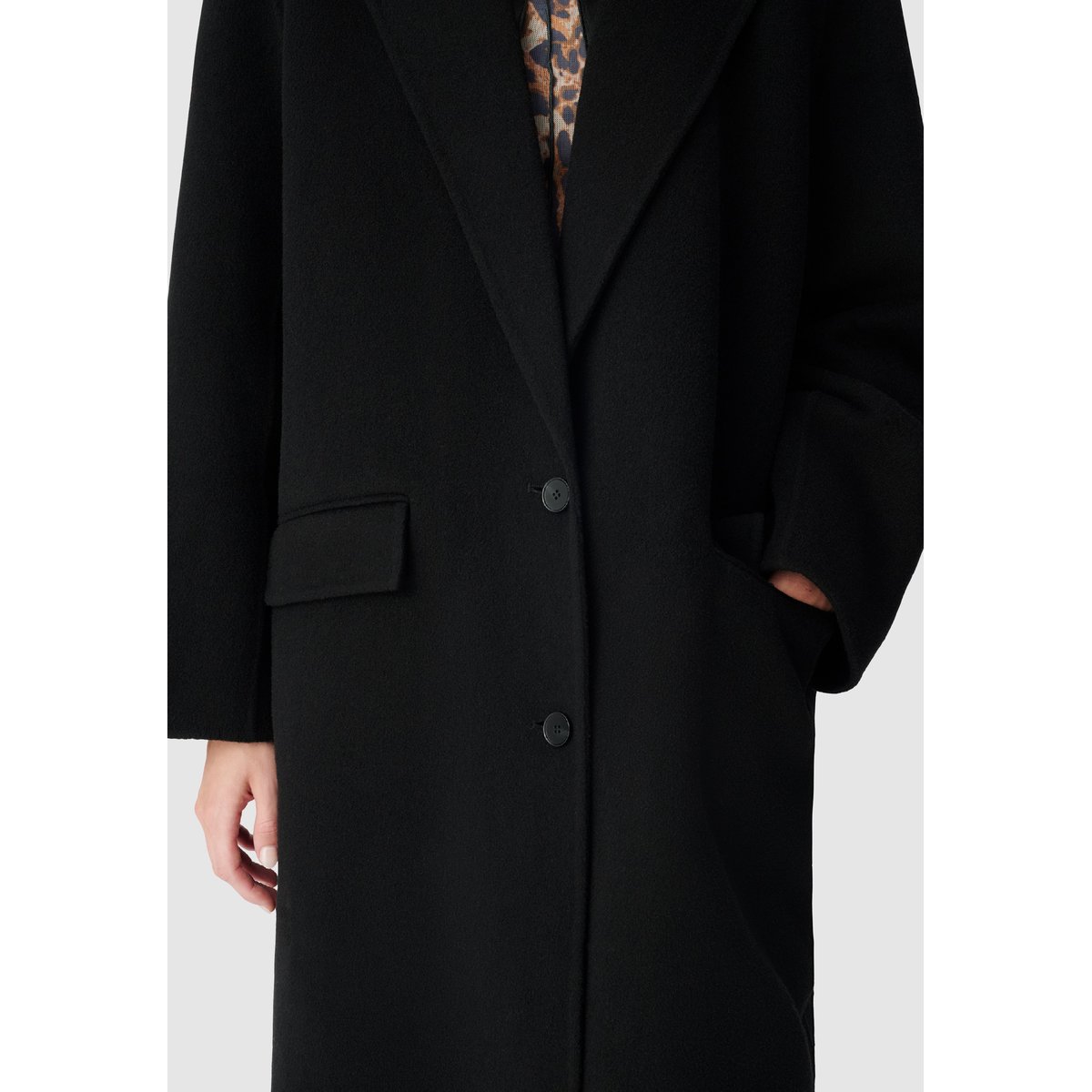 Manteau long droit lainage noir, IKKS