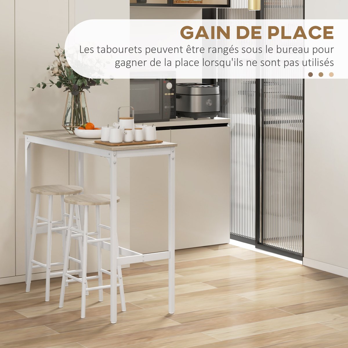 Ensemble de table de bar MDF Chêne chêne et blanc, HOMCOM