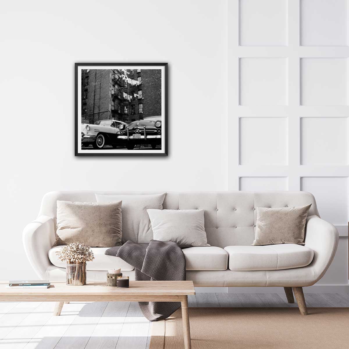 Affiche Photo ancienne New York - Vue sur cour affiche + cadre en bois - noir, HEXOA