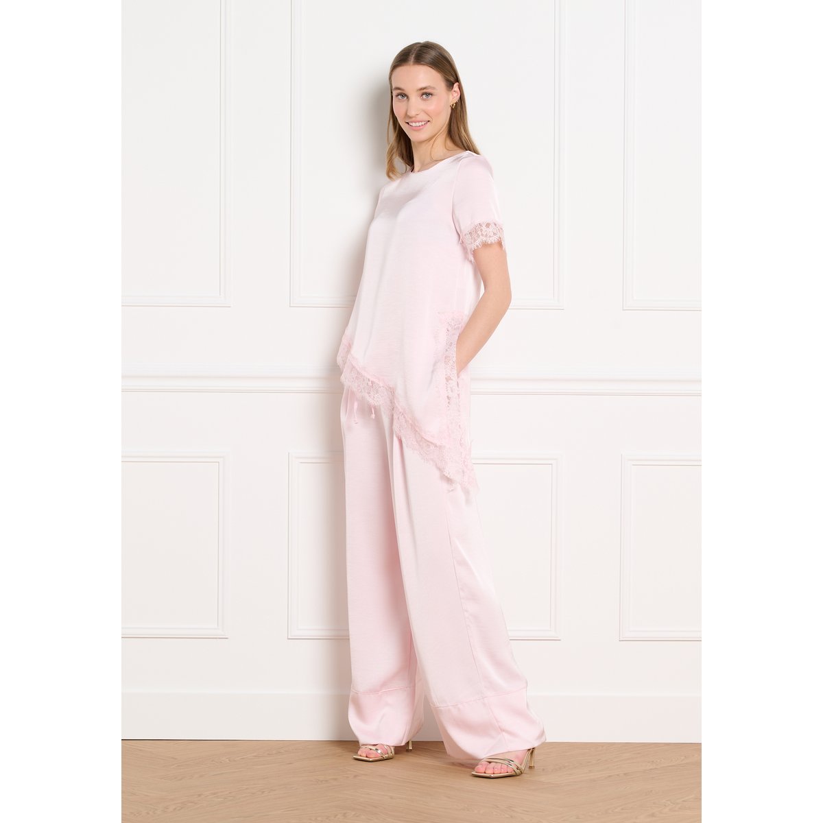 Pantalon satin ample rose clair, LOLALIZA
