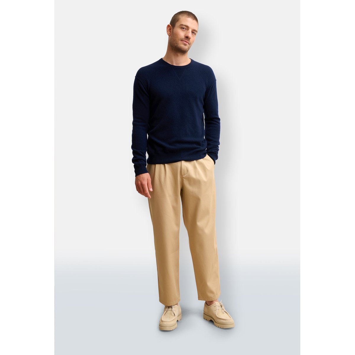 Pull Col Rond Navy Noe bleu foncé, JUST CASHMERE