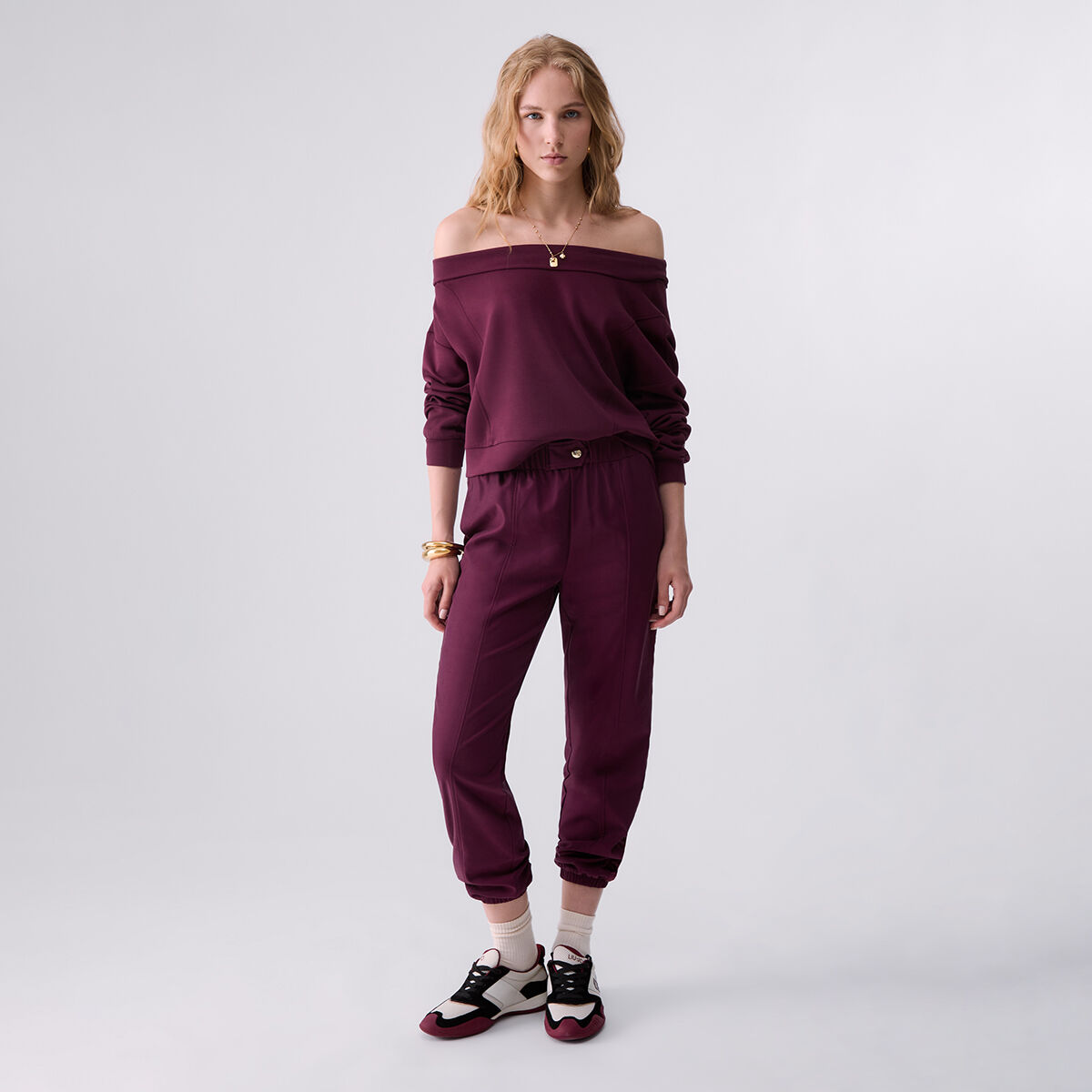 Sweat-shirt à encolure asymétrique aubergine, LIU JO