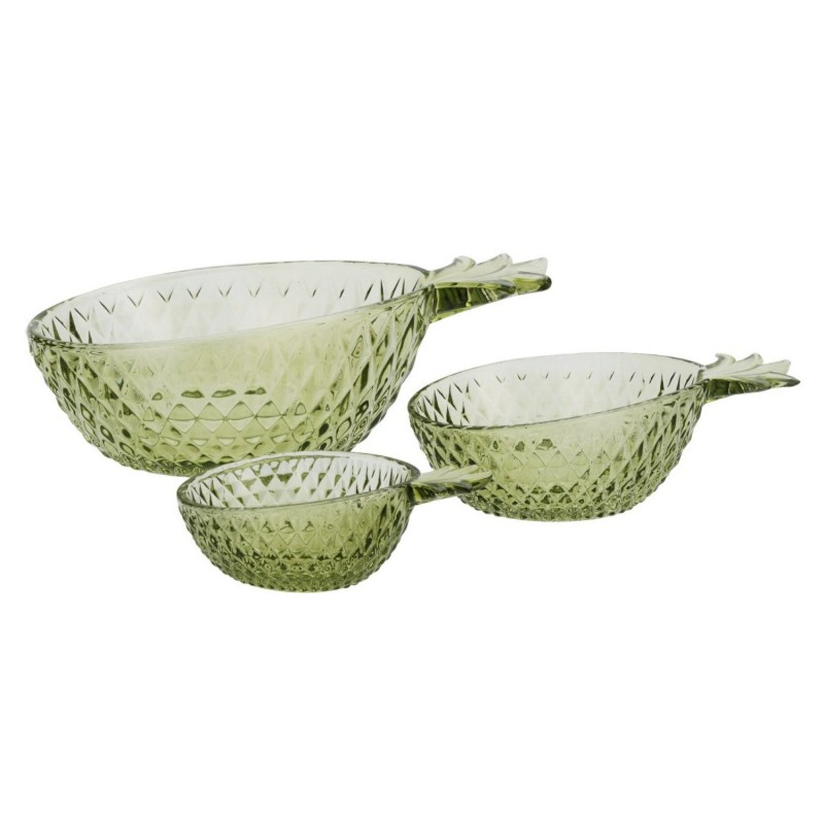 Bols verre ananas style vintage  set de 3 vert, MADAM STOLTZ